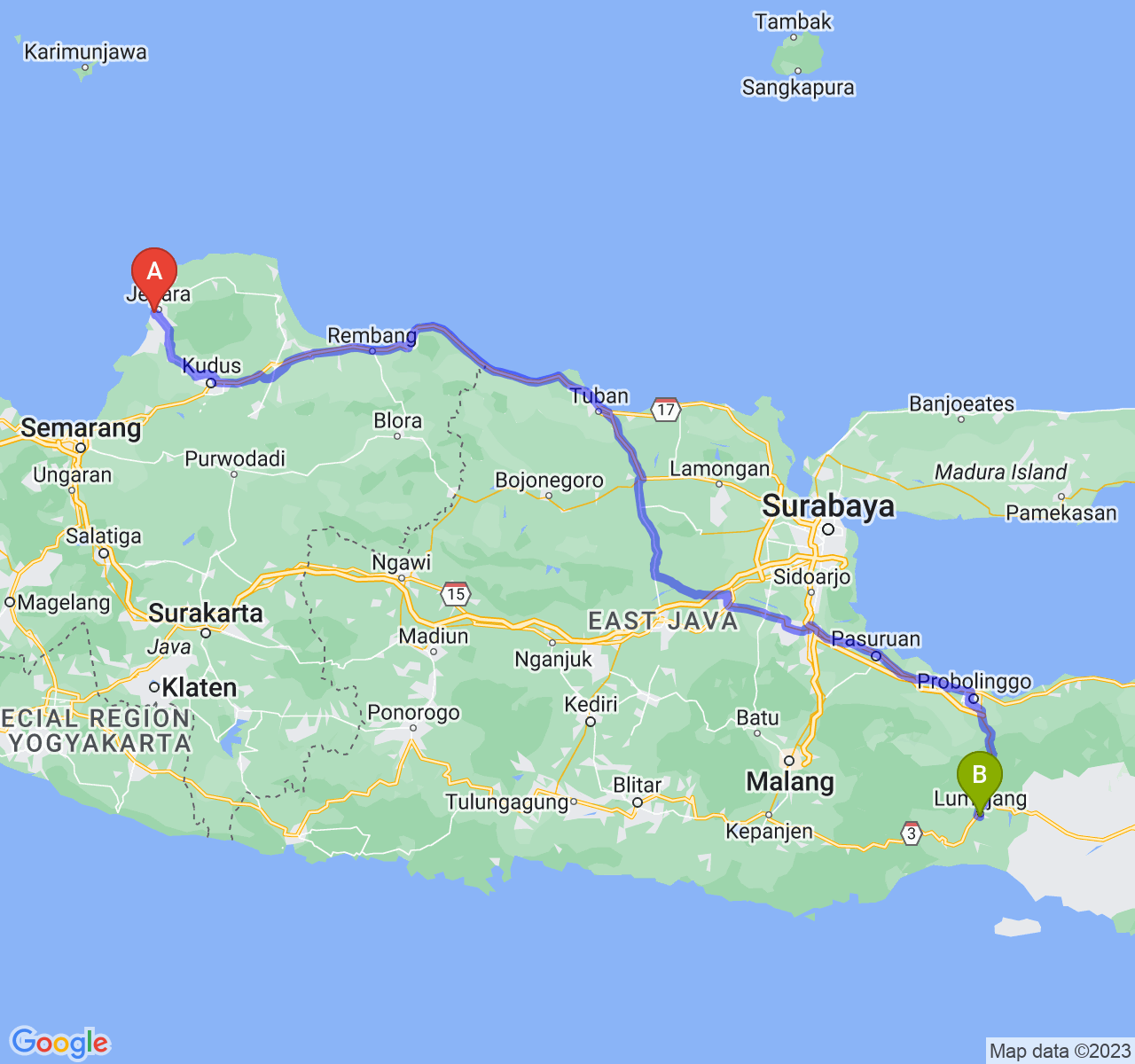 perjalanan dengan rute Kab. Jepara-Kab. Lumajang