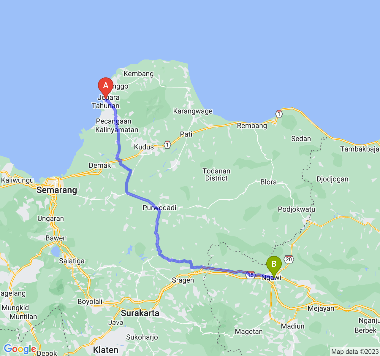 perjalanan dengan rute Kab. Jepara-Kab. Ngawi