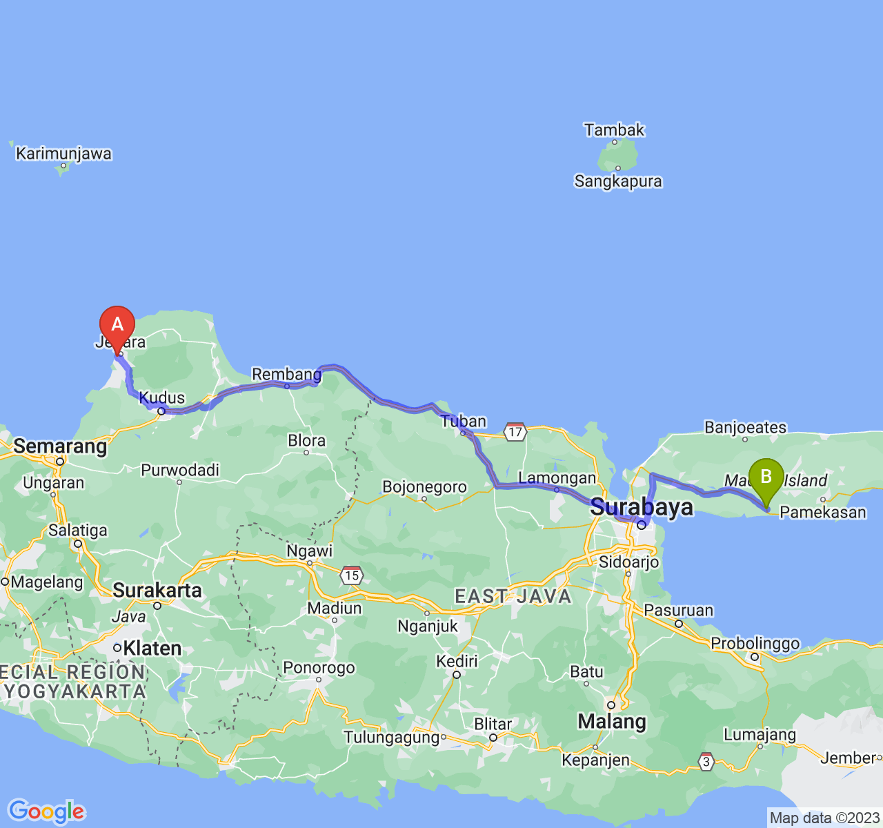 perjalanan dengan rute Kab. Jepara-Kab. Sampang