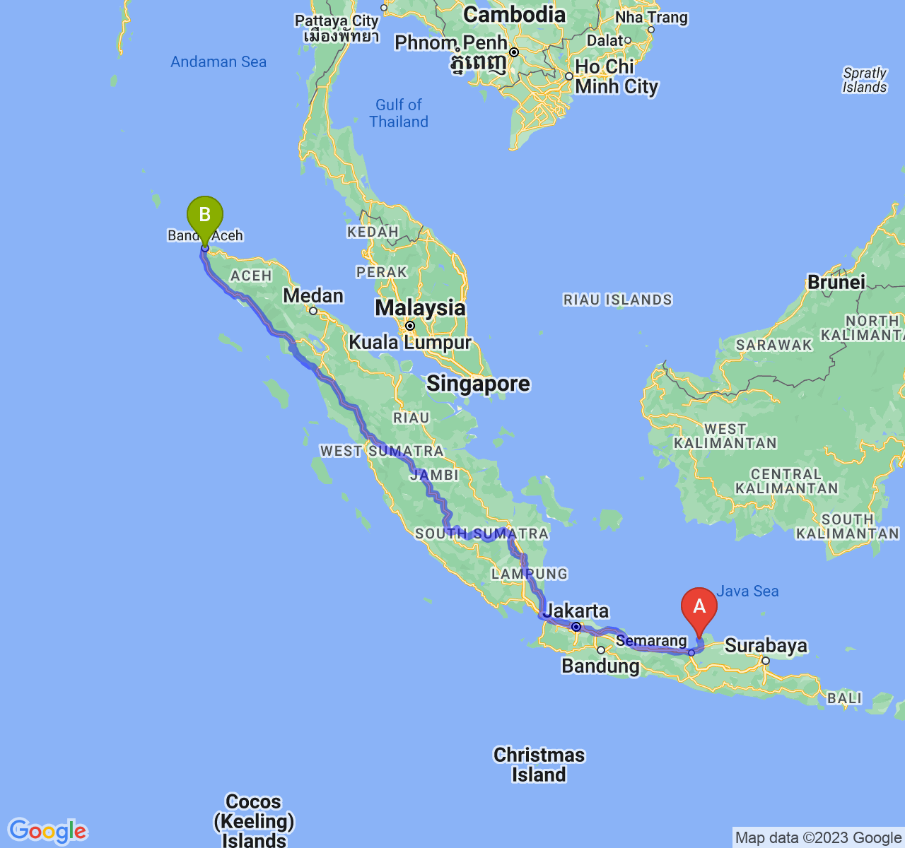 perjalanan dengan rute Kab. Jepara-Kota Banda Aceh