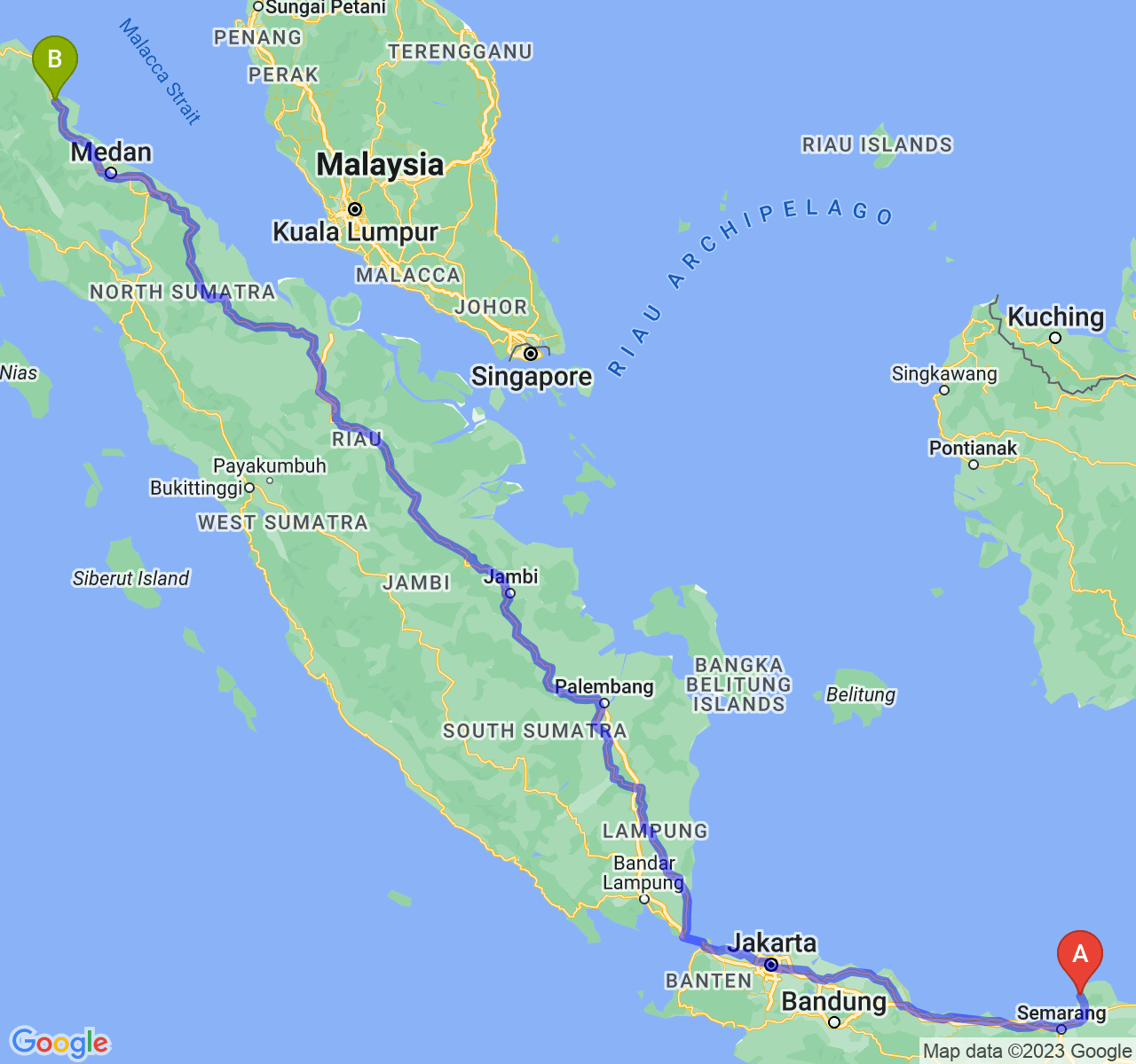 perjalanan dengan rute Kab. Jepara-Kota Langsa