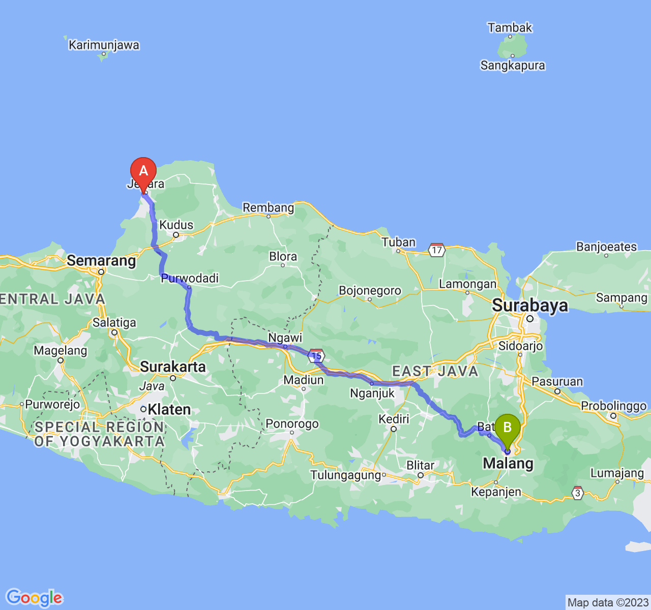 perjalanan dengan rute Kab. Jepara-Kota Malang