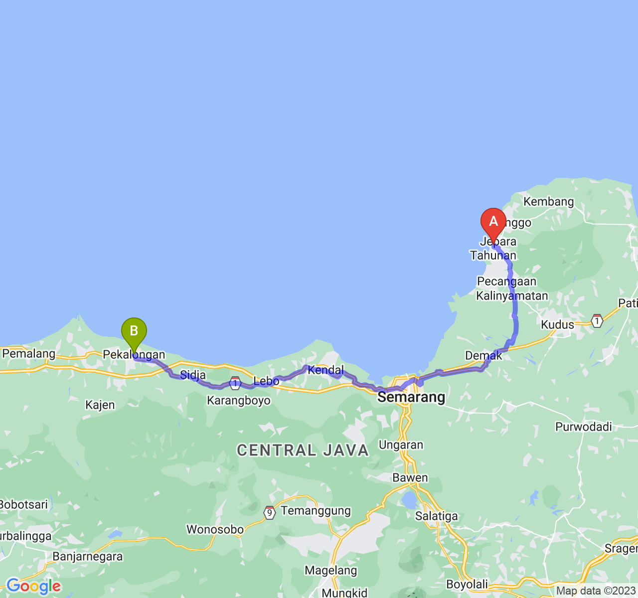 perjalanan dengan rute Kab. Jepara-Kota Pekalongan