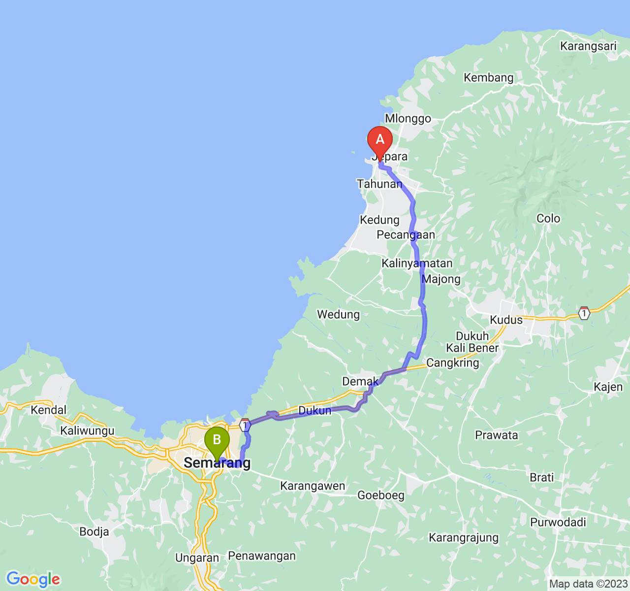 perjalanan dengan rute Kab. Jepara-Kota Semarang