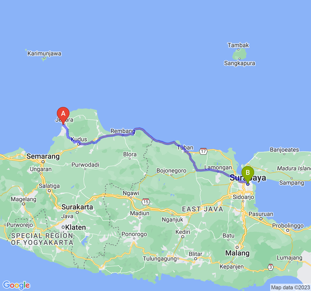 Ini Jarak dan Estimasi Lama Perjalanan Kab. Jepara Kota Surabaya