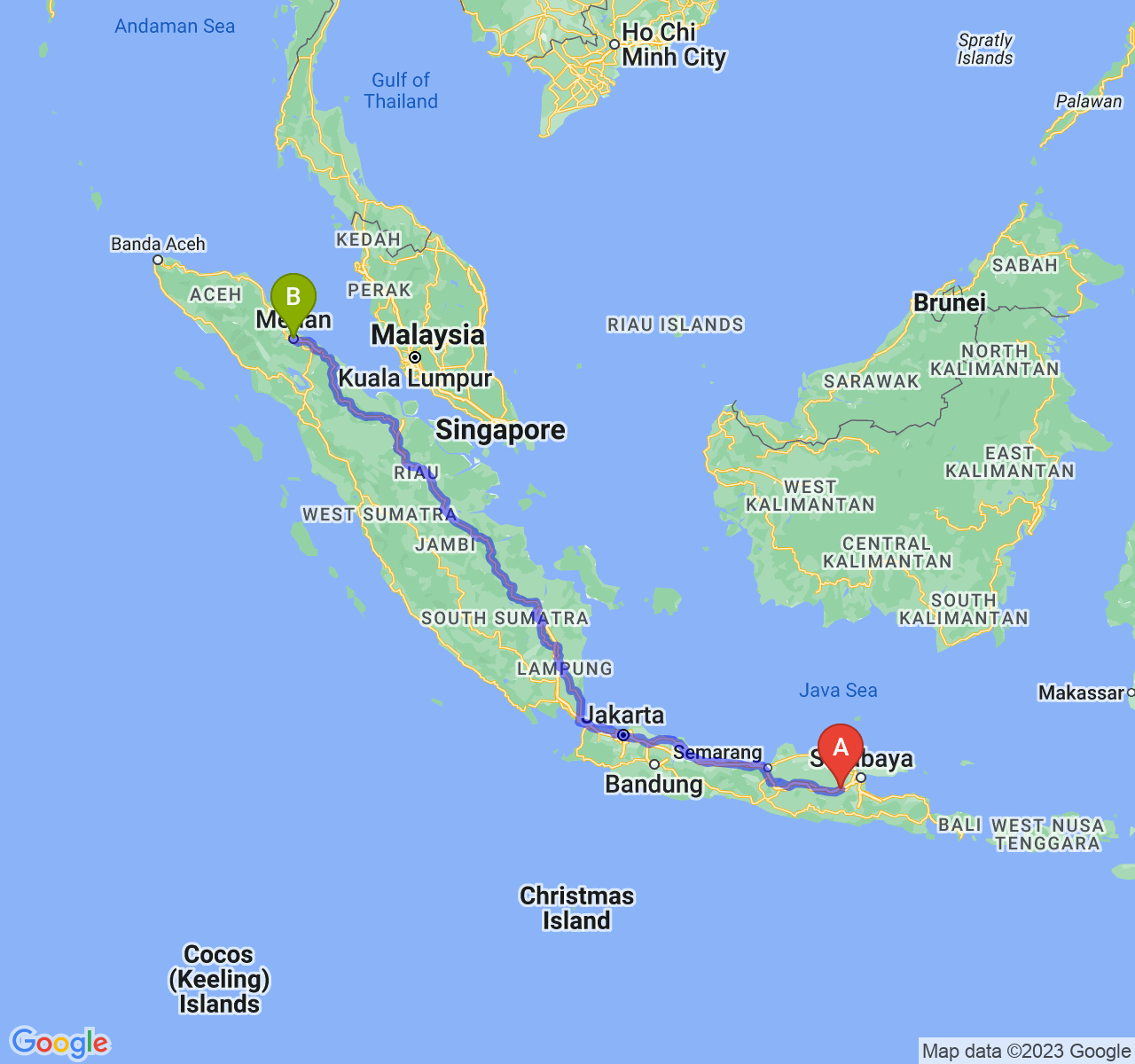 perjalanan dengan rute Kab. Jombang-Kota Medan