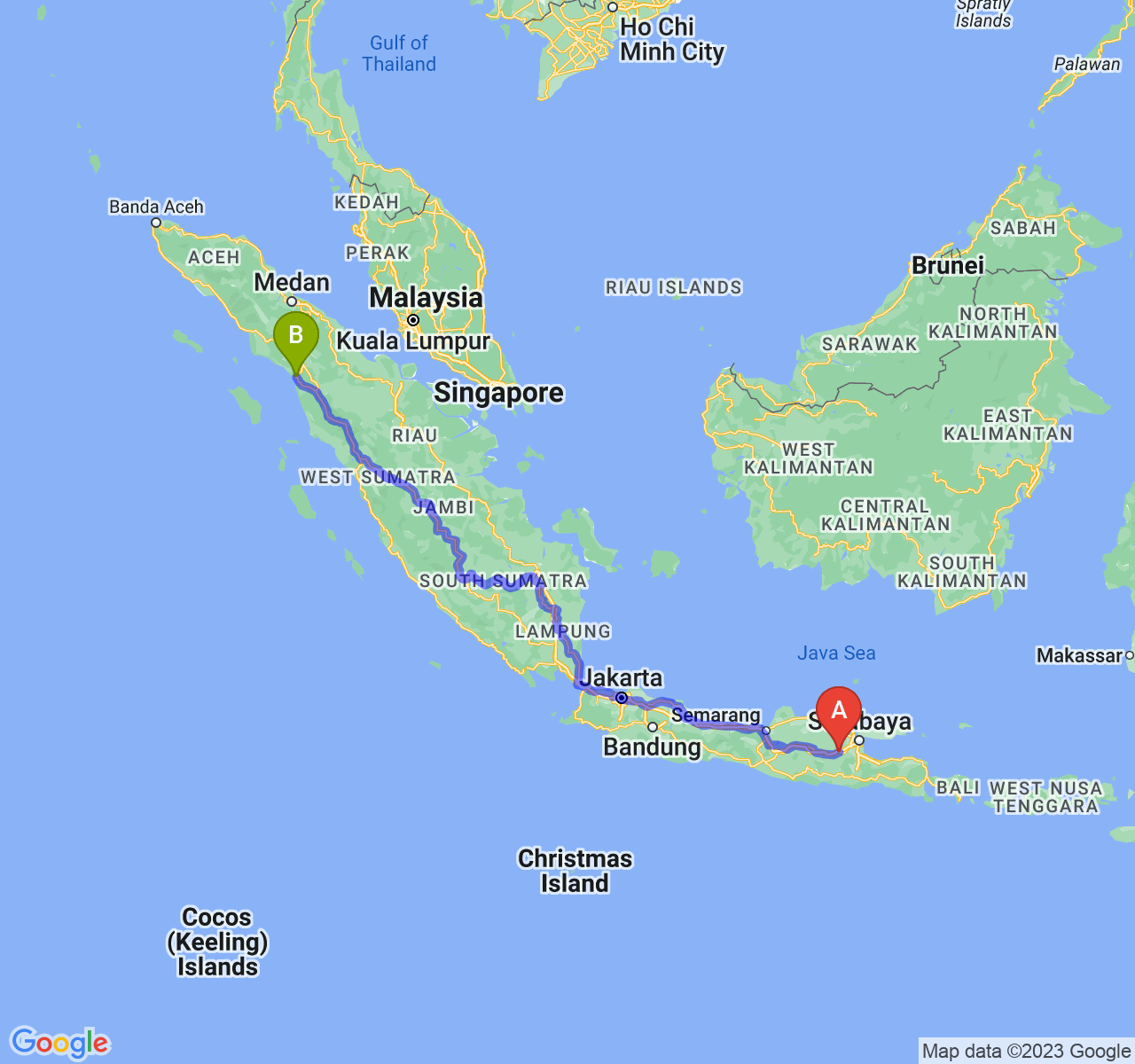 perjalanan dengan rute Kab. Jombang-Kota Sibolga