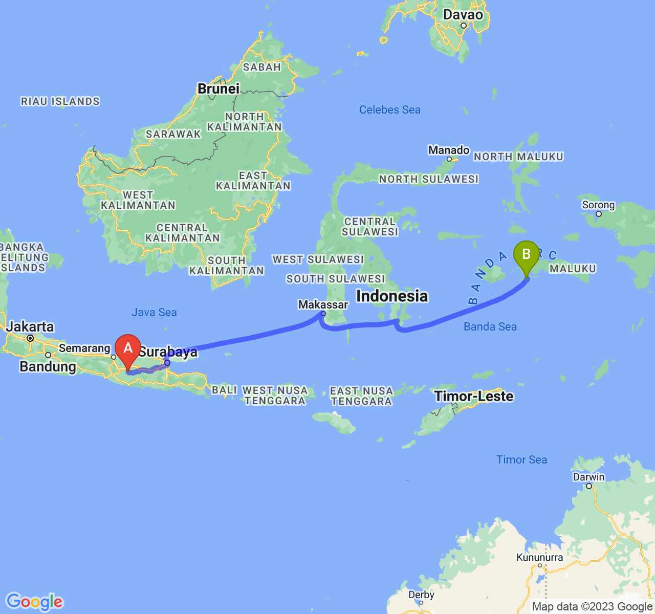 perjalanan dengan rute Kab. Karanganyar-Kota Ambon