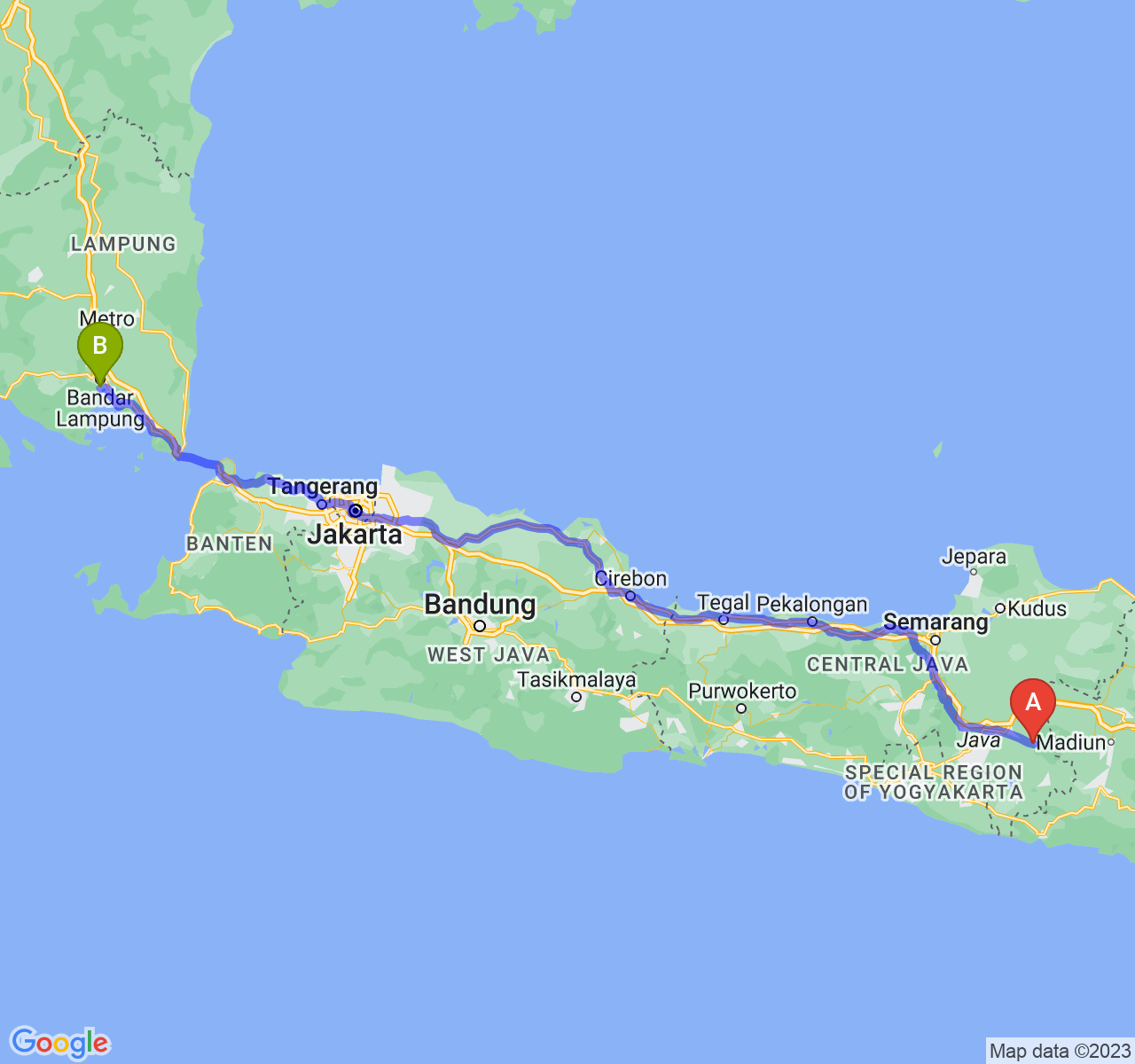 perjalanan dengan rute Kab. Karanganyar-Kota Bandar Lampung