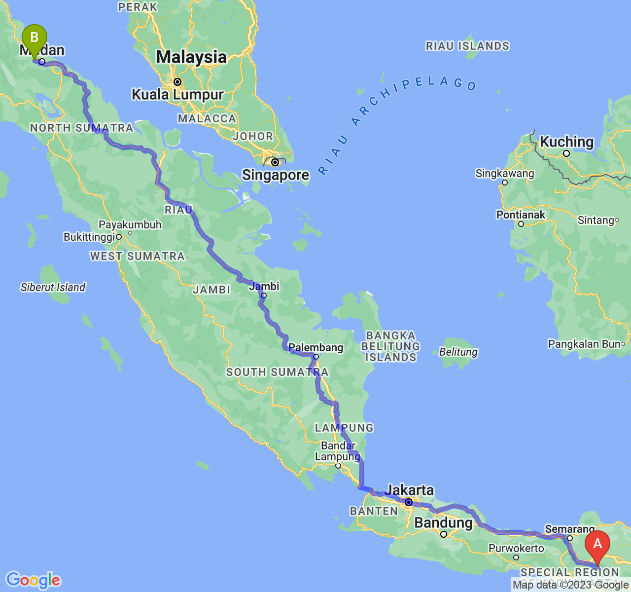 perjalanan dengan rute Kab. Karanganyar-Kota Binjai