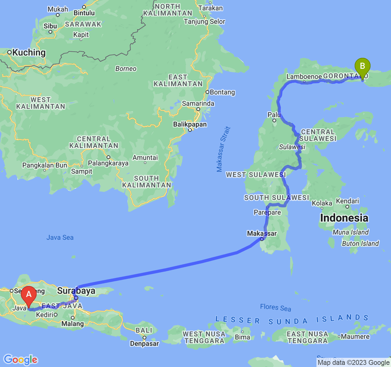 perjalanan dengan rute Kab. Karanganyar-Kota Gorontalo