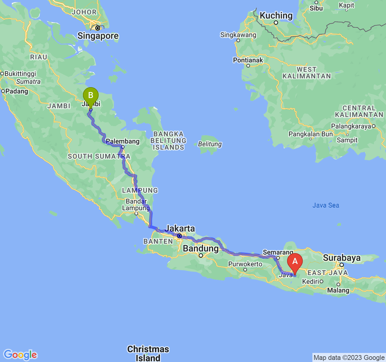 perjalanan dengan rute Kab. Karanganyar-Kota Jambi