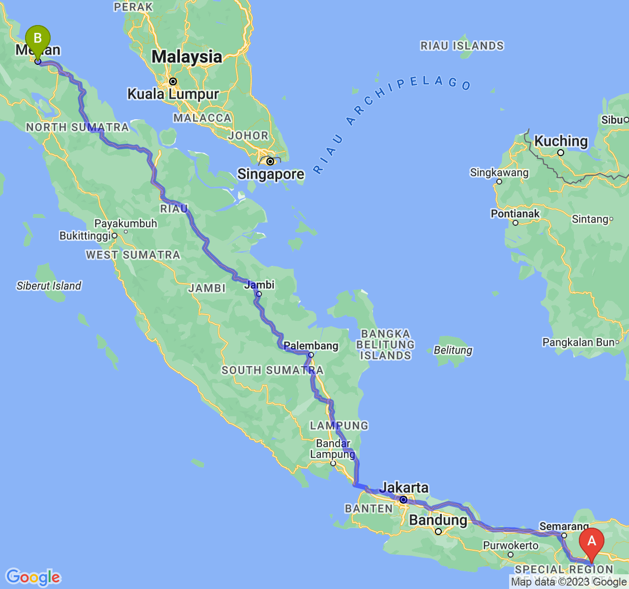 perjalanan dengan rute Kab. Karanganyar-Kota Medan