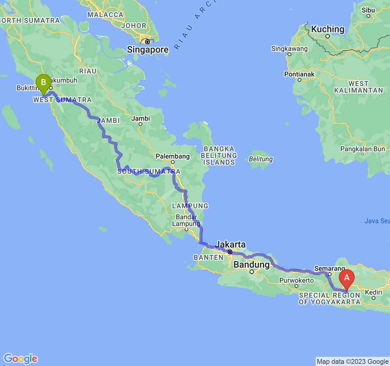 perjalanan dengan rute Kab. Karanganyar-Kota Pariaman