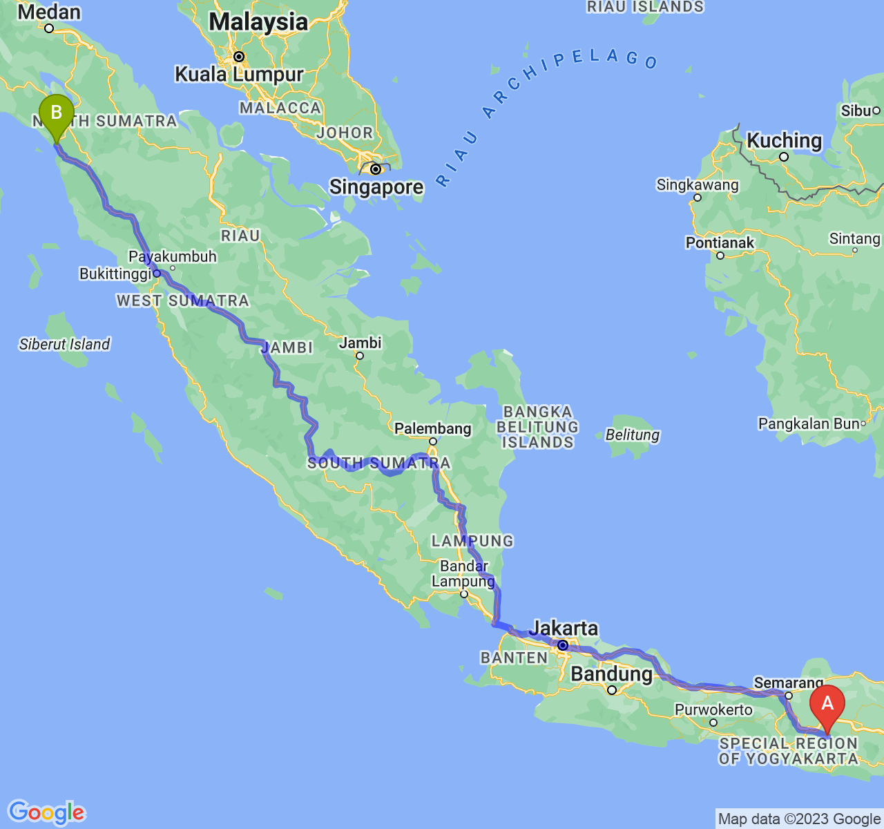 perjalanan dengan rute Kab. Karanganyar-Kota Sibolga