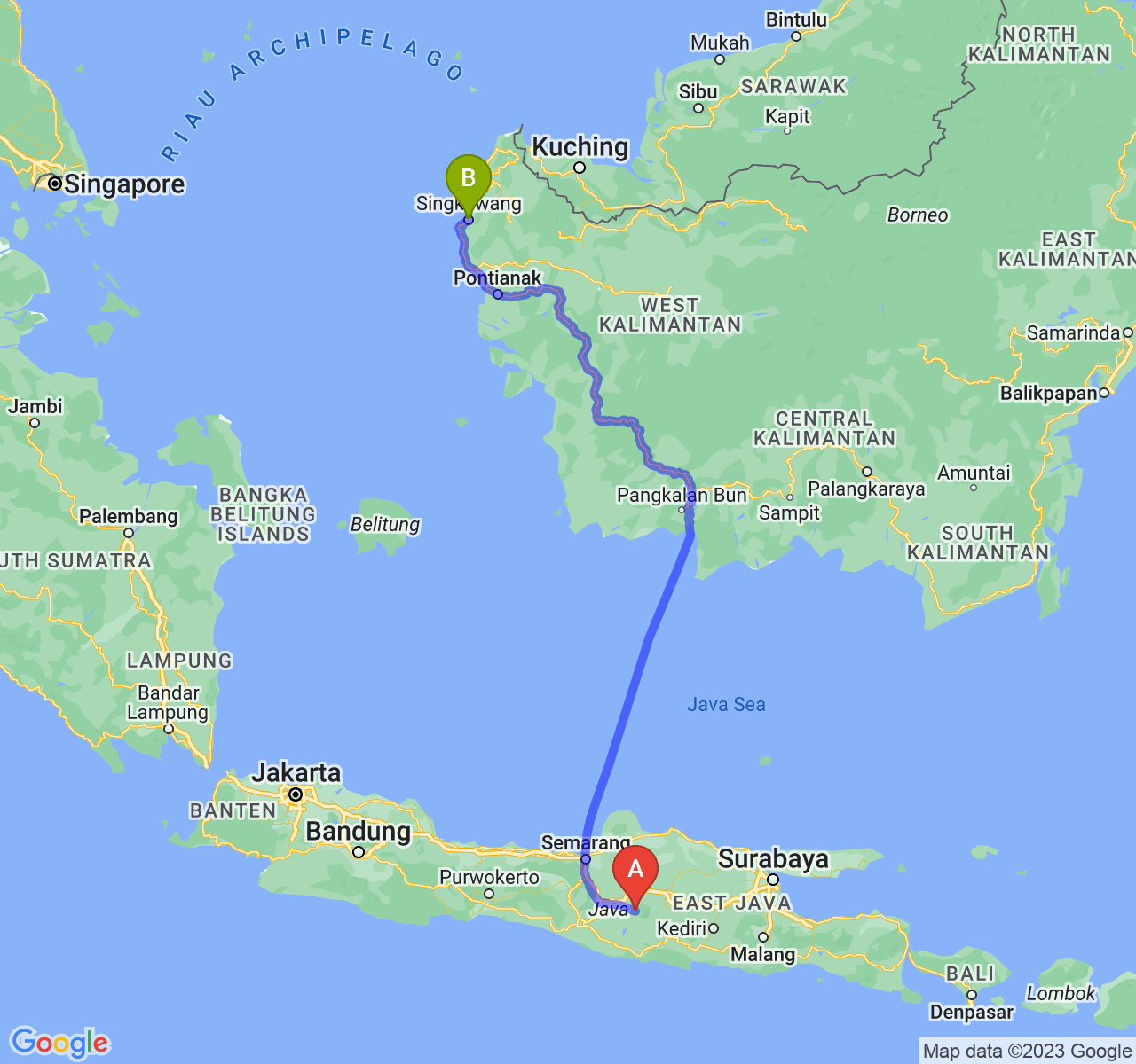 perjalanan dengan rute Kab. Karanganyar-Kota Singkawang