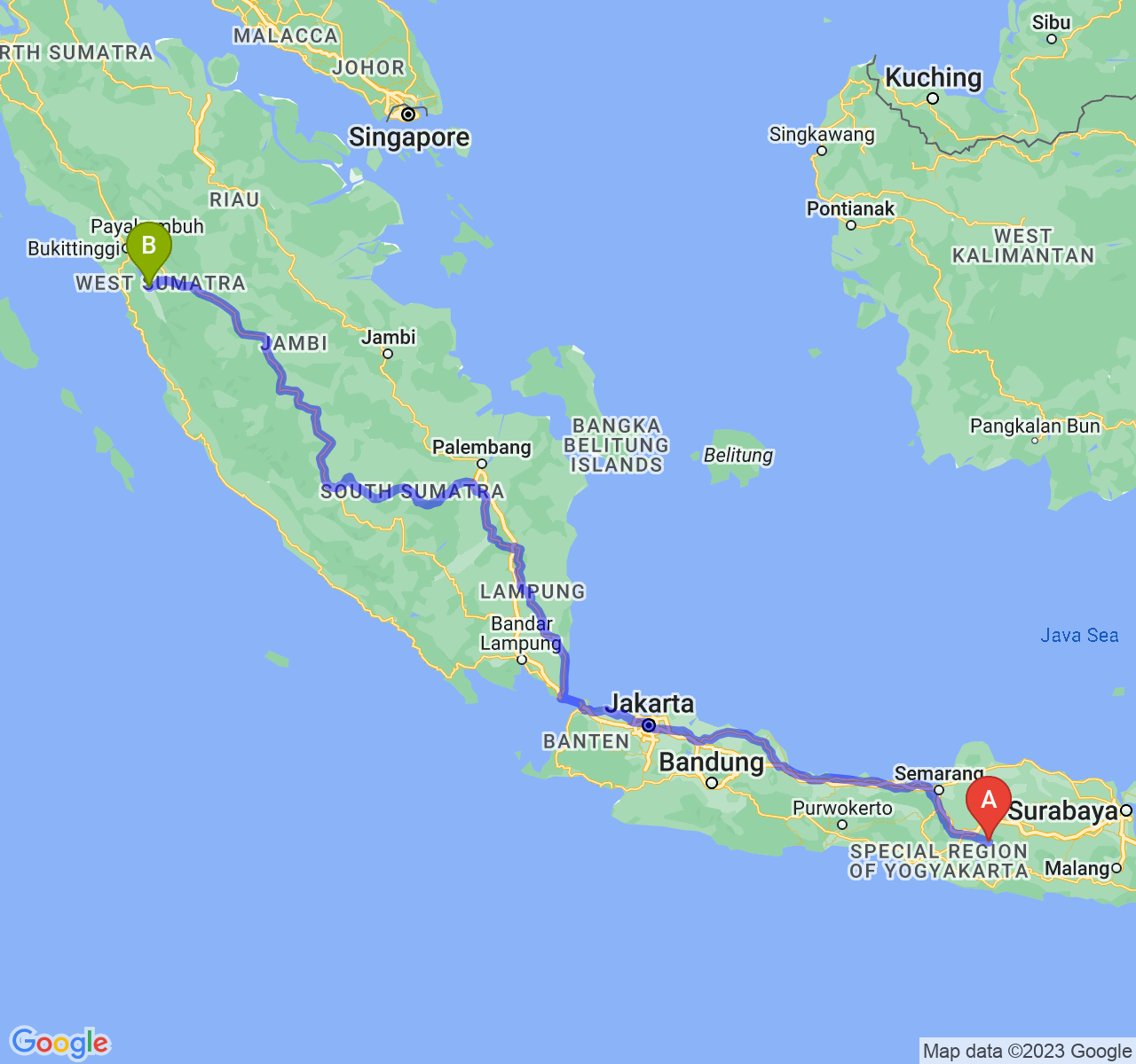 perjalanan dengan rute Kab. Karanganyar-Kota Solok