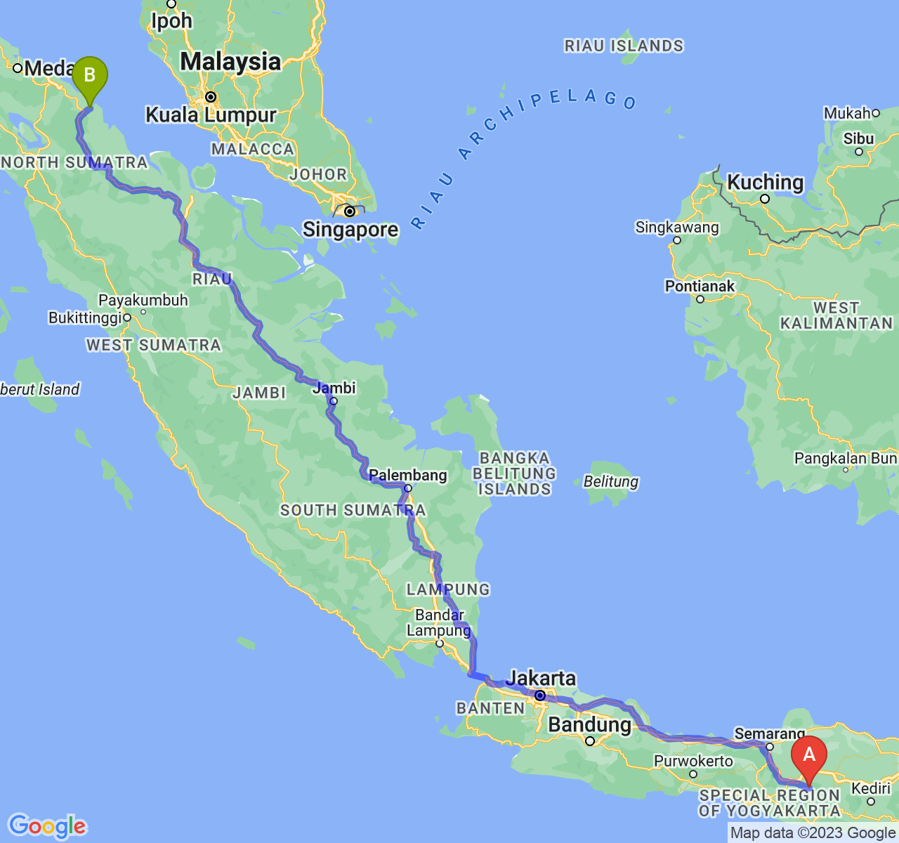 perjalanan dengan rute Kab. Karanganyar-Kota Tanjung Balai