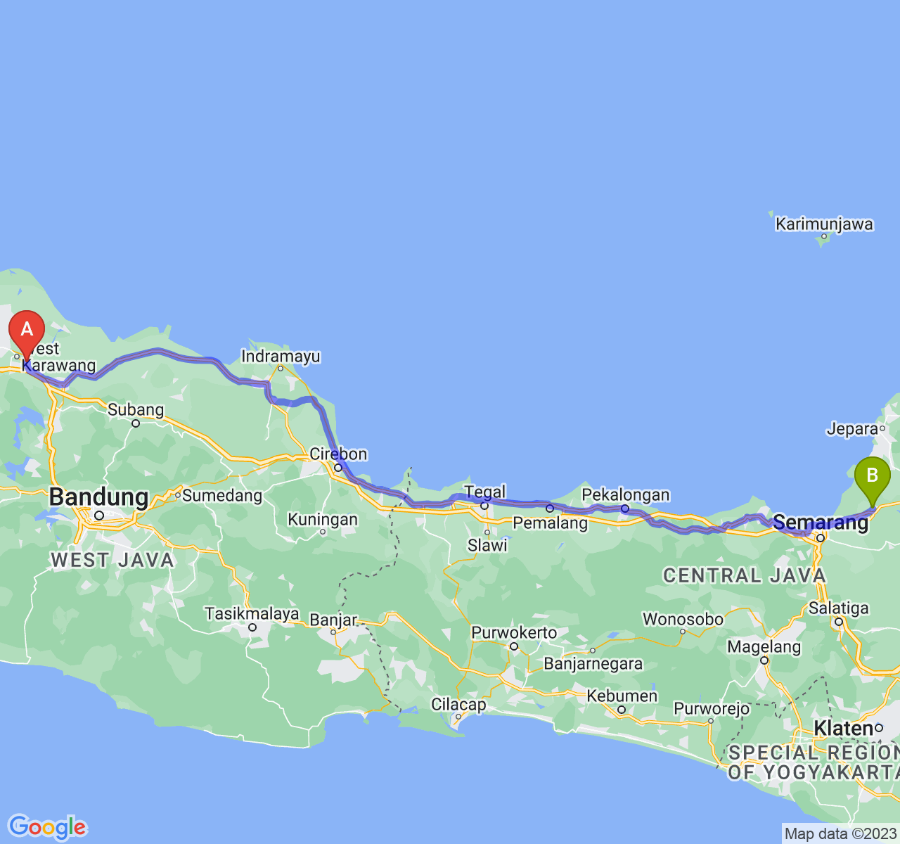 perjalanan dengan rute Kab. Karawang-Kab. Demak