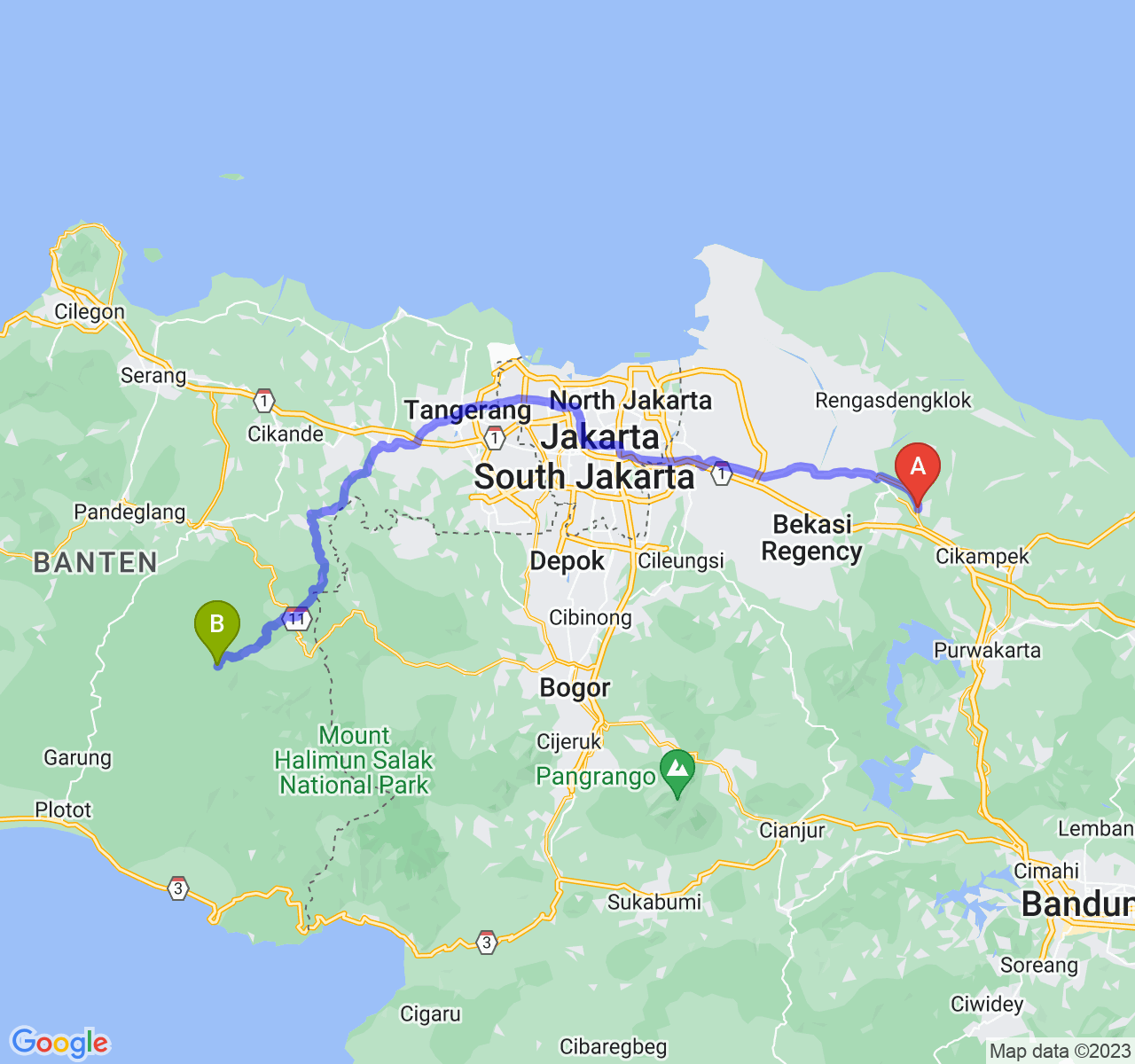 perjalanan dengan rute Kab. Karawang-Kab. Lebak