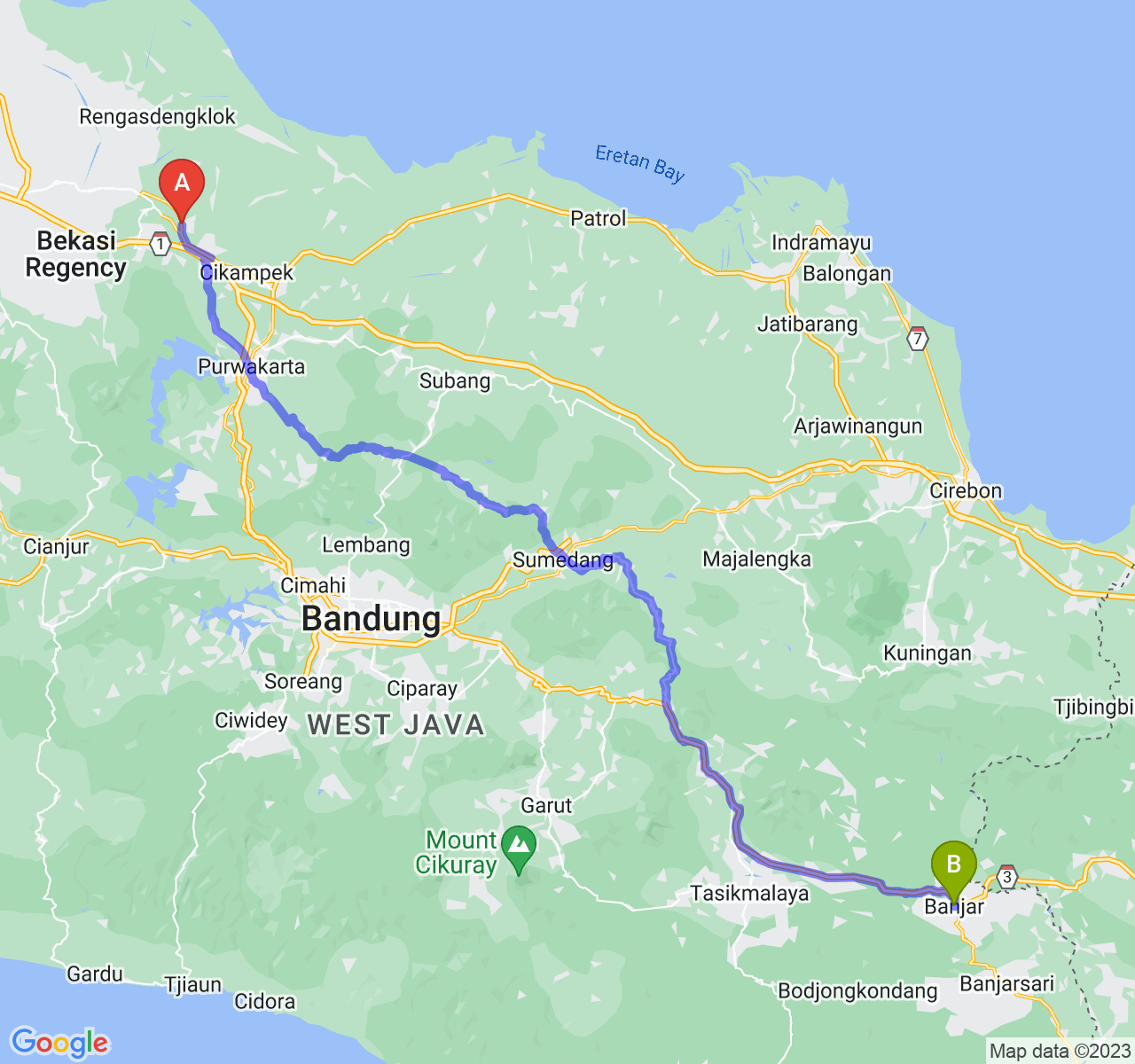 perjalanan dengan rute Kab. Karawang-Kota Banjar