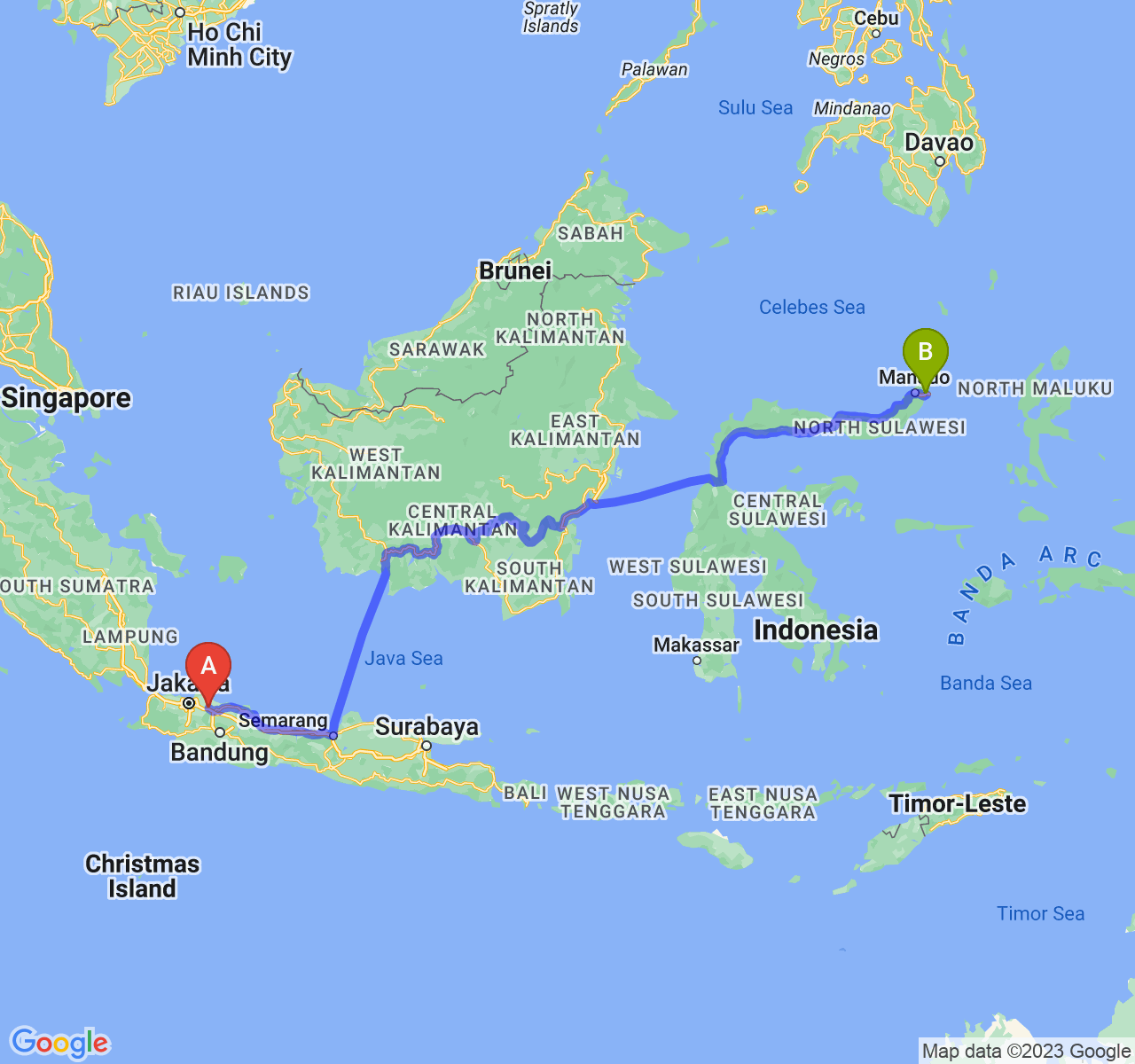 perjalanan dengan rute Kab. Karawang-Kota Bitung