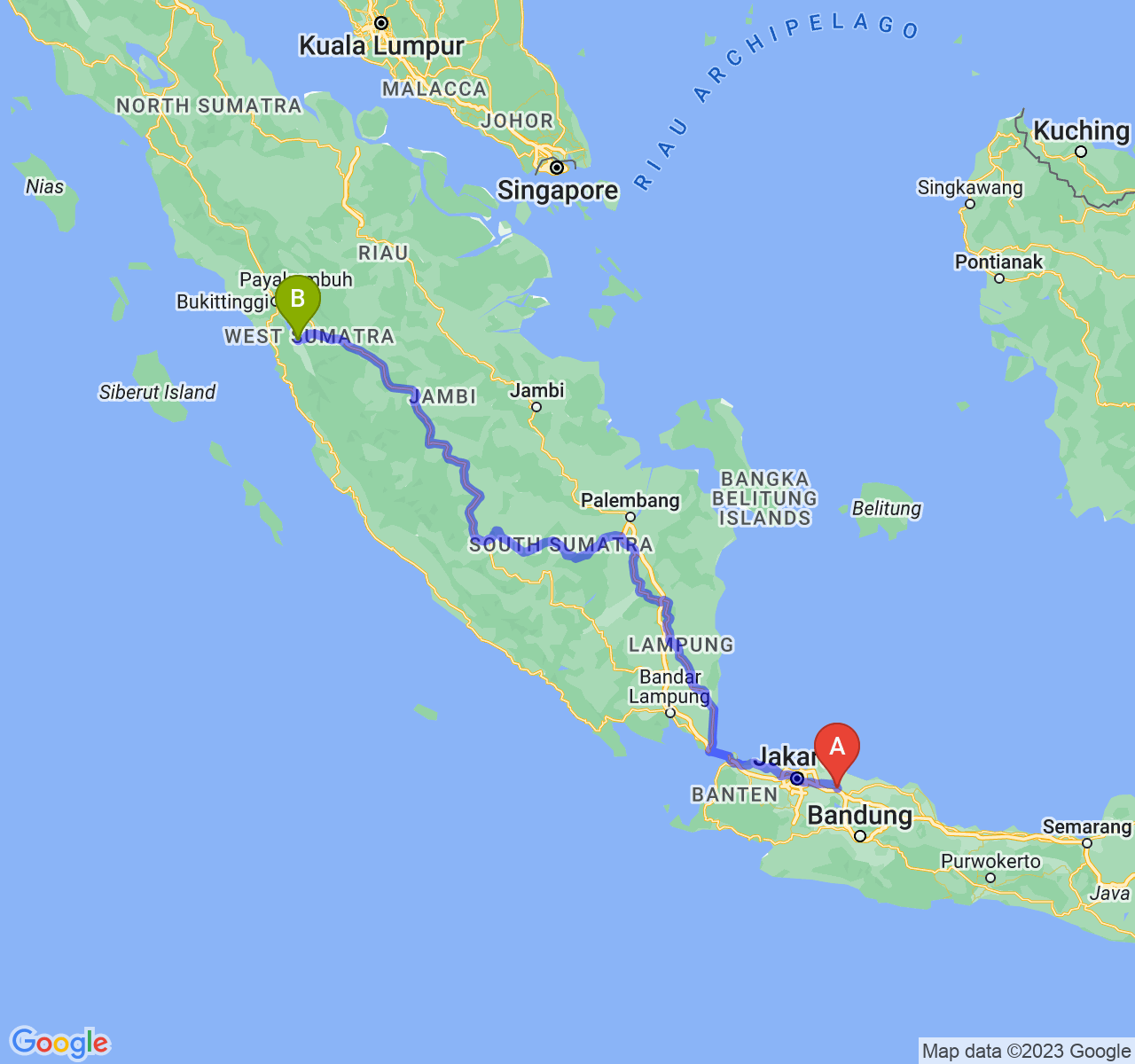 perjalanan dengan rute Kab. Karawang-Kota Solok