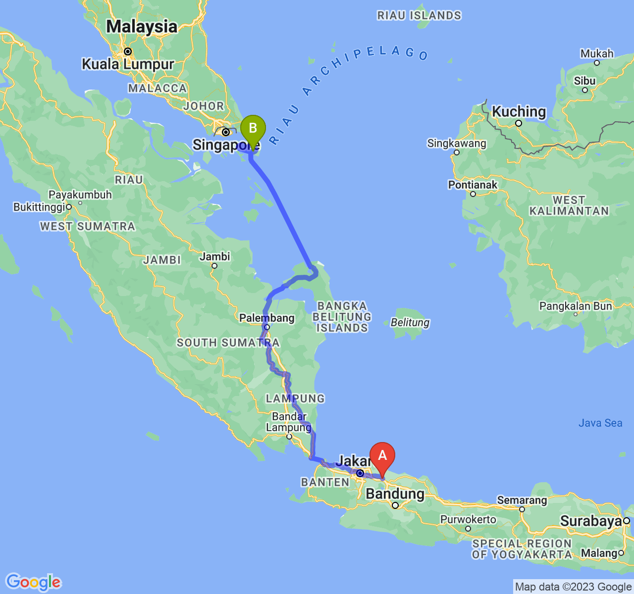 perjalanan dengan rute Kab. Karawang-Kota Tanjungpinang