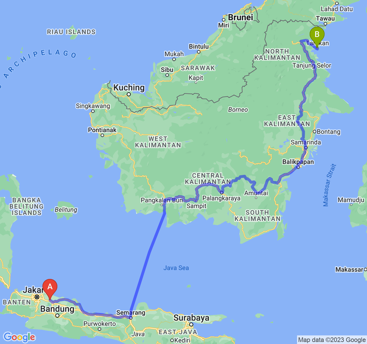 perjalanan dengan rute Kab. Karawang-Kota Tarakan