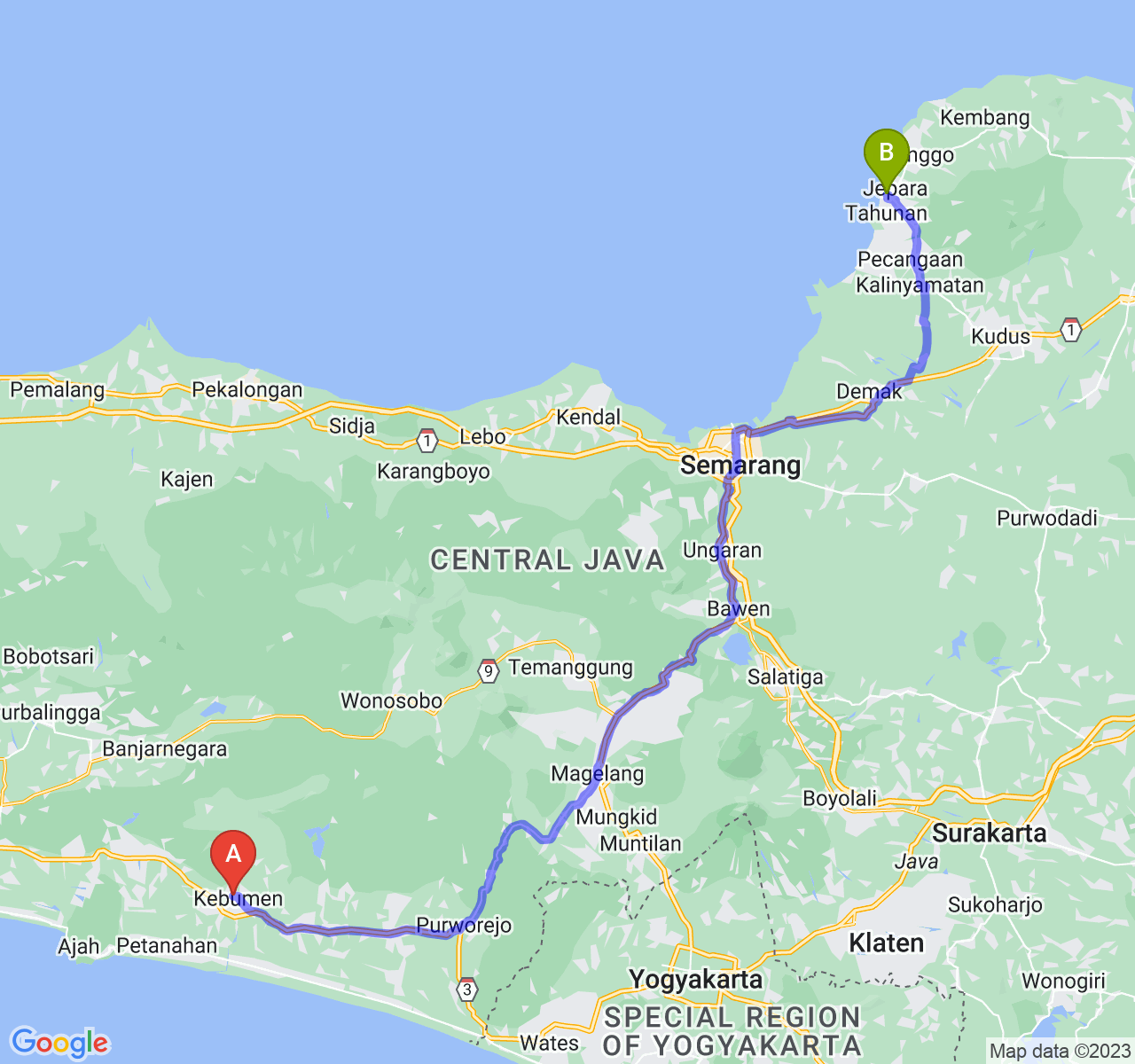 perjalanan dengan rute Kab. Kebumen-Kab. Jepara