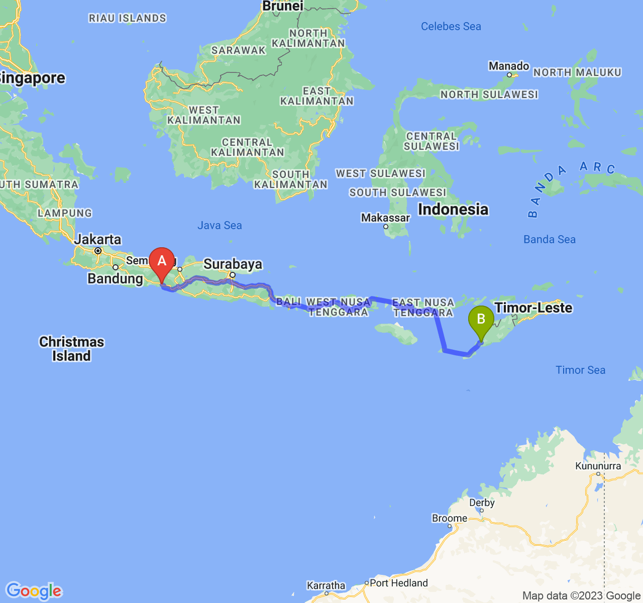 perjalanan dengan rute Kab. Kebumen-Kota Kupang