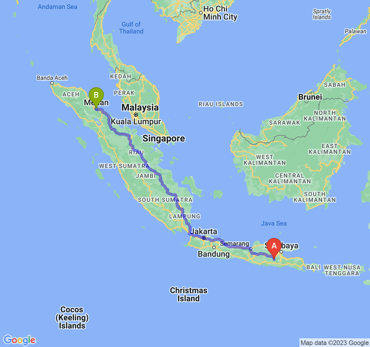 perjalanan dengan rute Kab. Kediri-Kota Medan