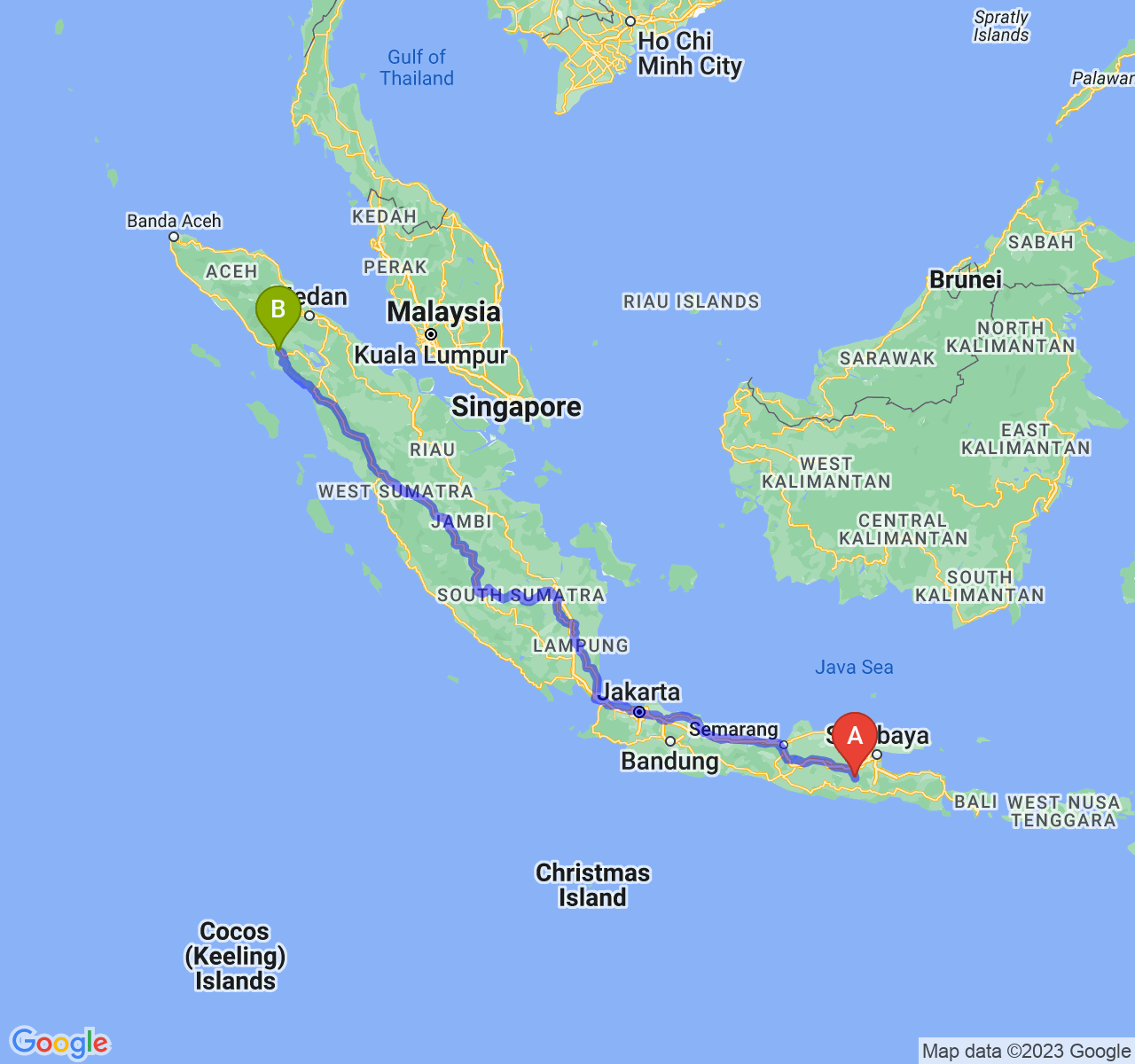 perjalanan dengan rute Kab. Kediri-Kota Subulussalam