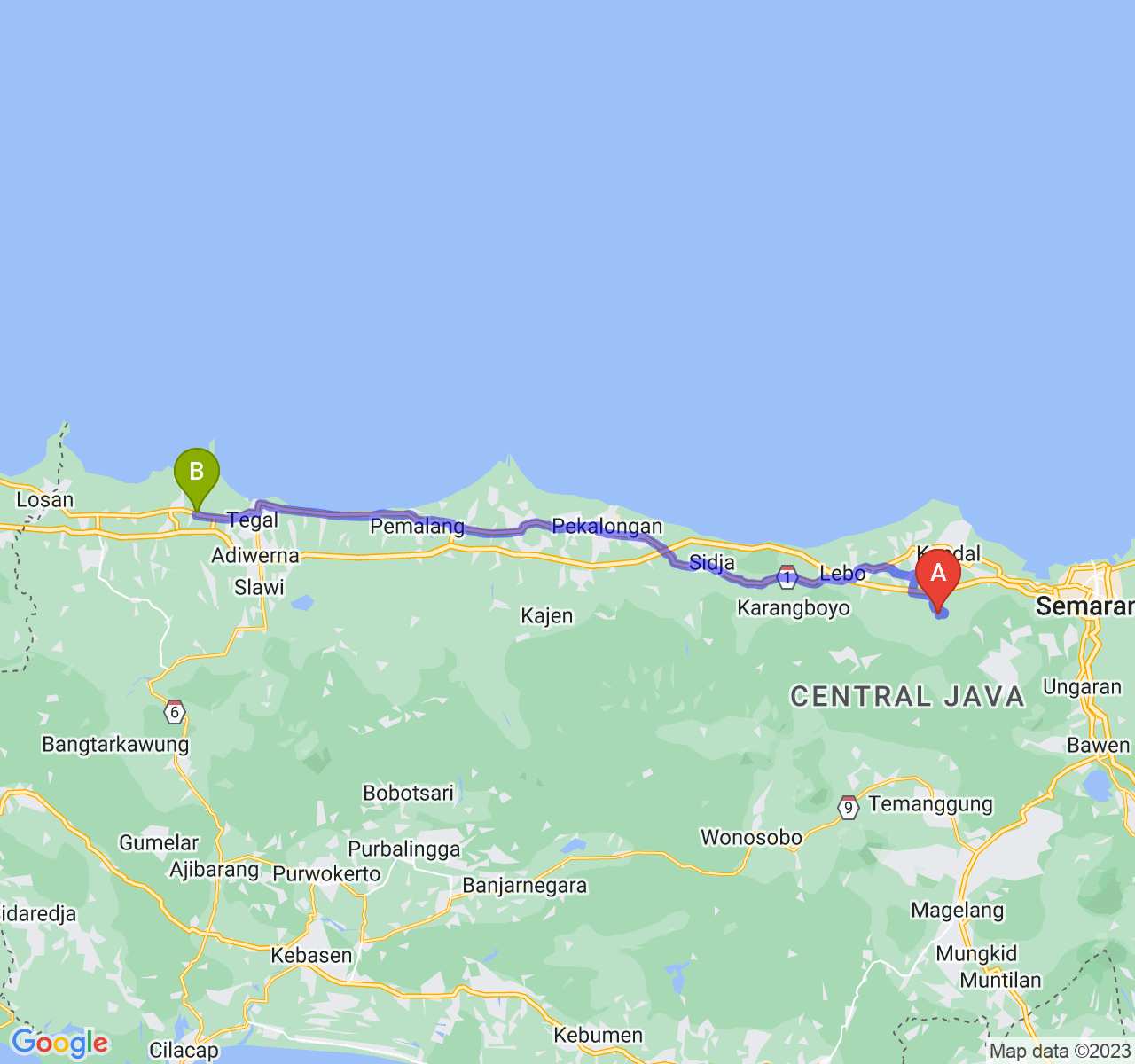 perjalanan dengan rute Kab. Kendal-Kab. Brebes