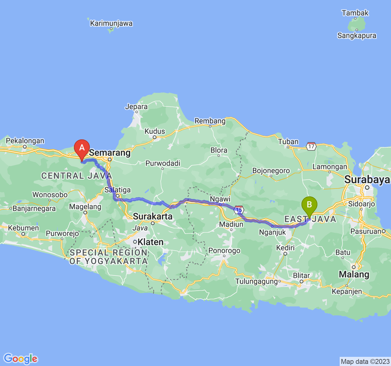 perjalanan dengan rute Kab. Kendal-Kab. Jombang