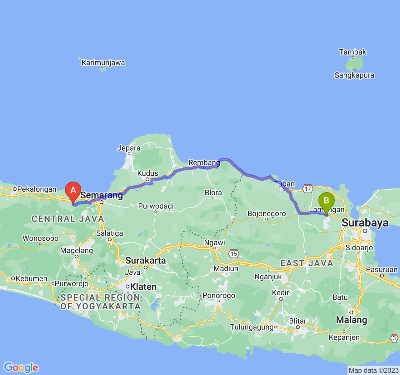 perjalanan dengan rute Kab. Kendal-Kab. Lamongan