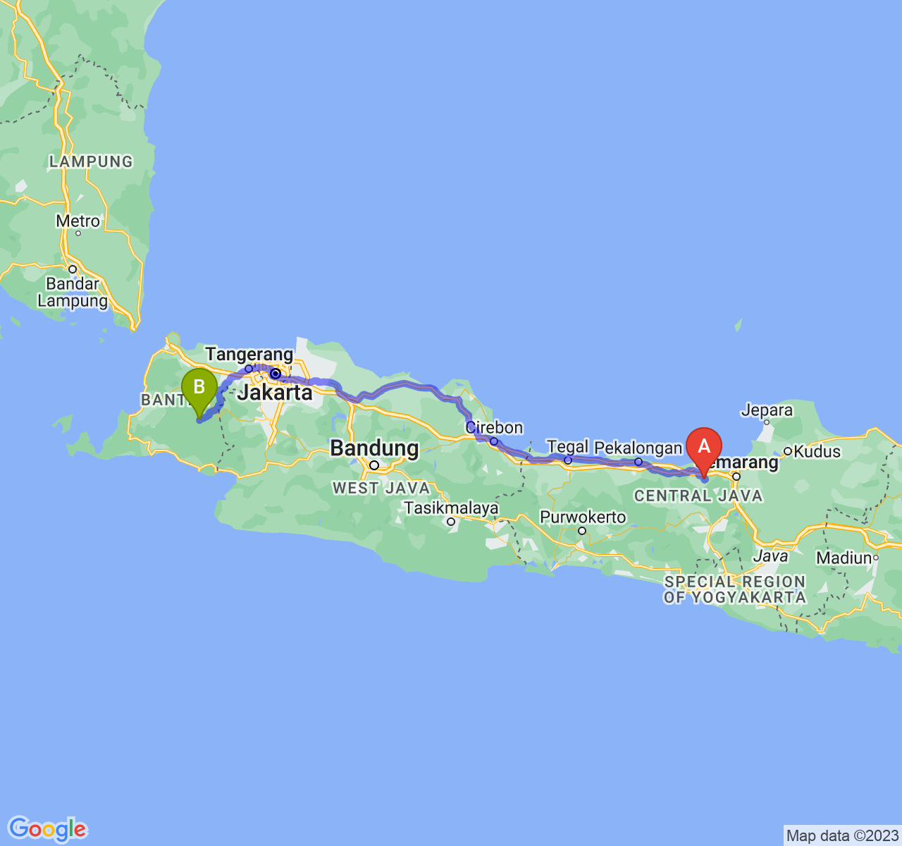 perjalanan dengan rute Kab. Kendal-Kab. Lebak