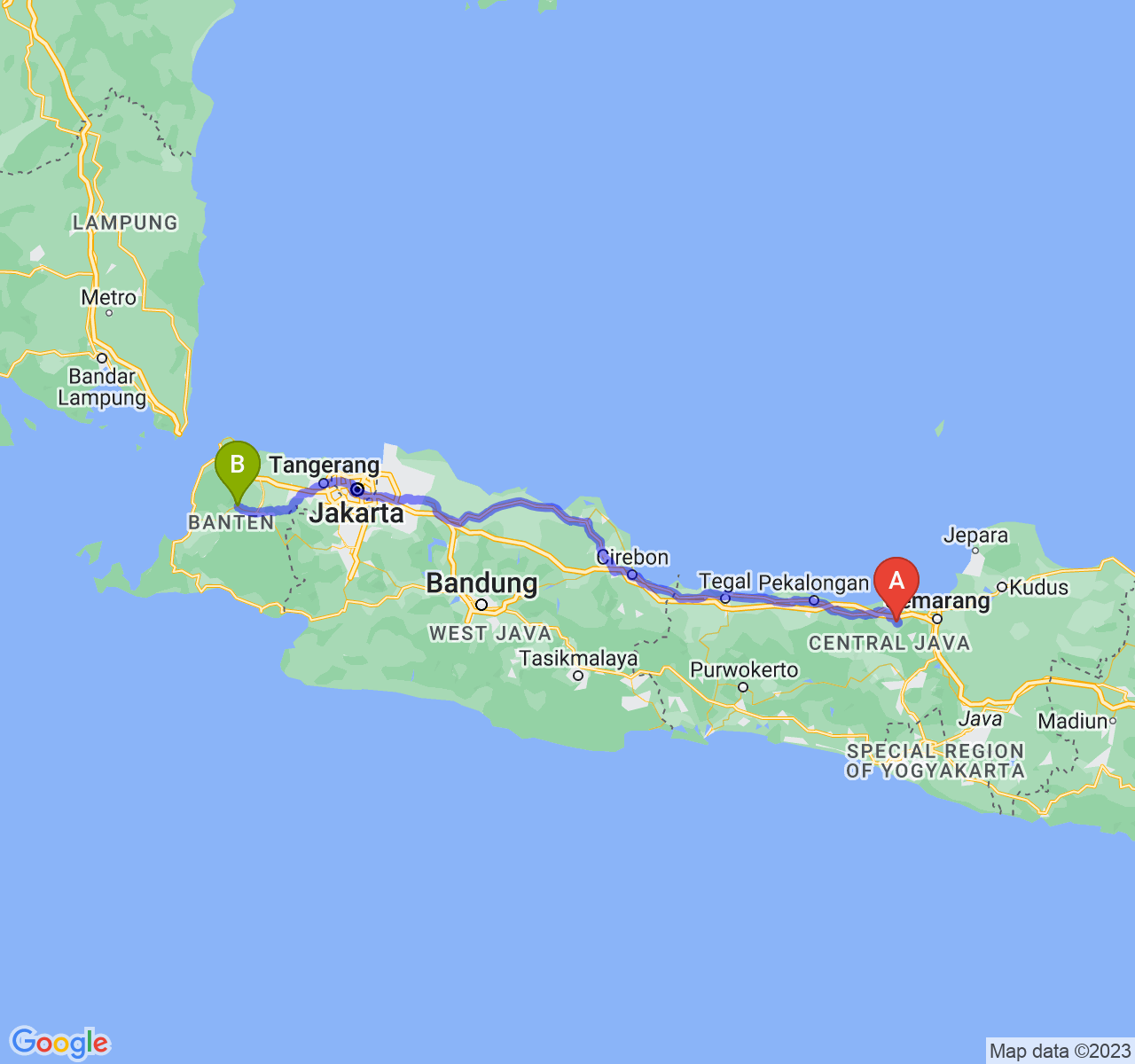 perjalanan dengan rute Kab. Kendal-Kab. Pandeglang