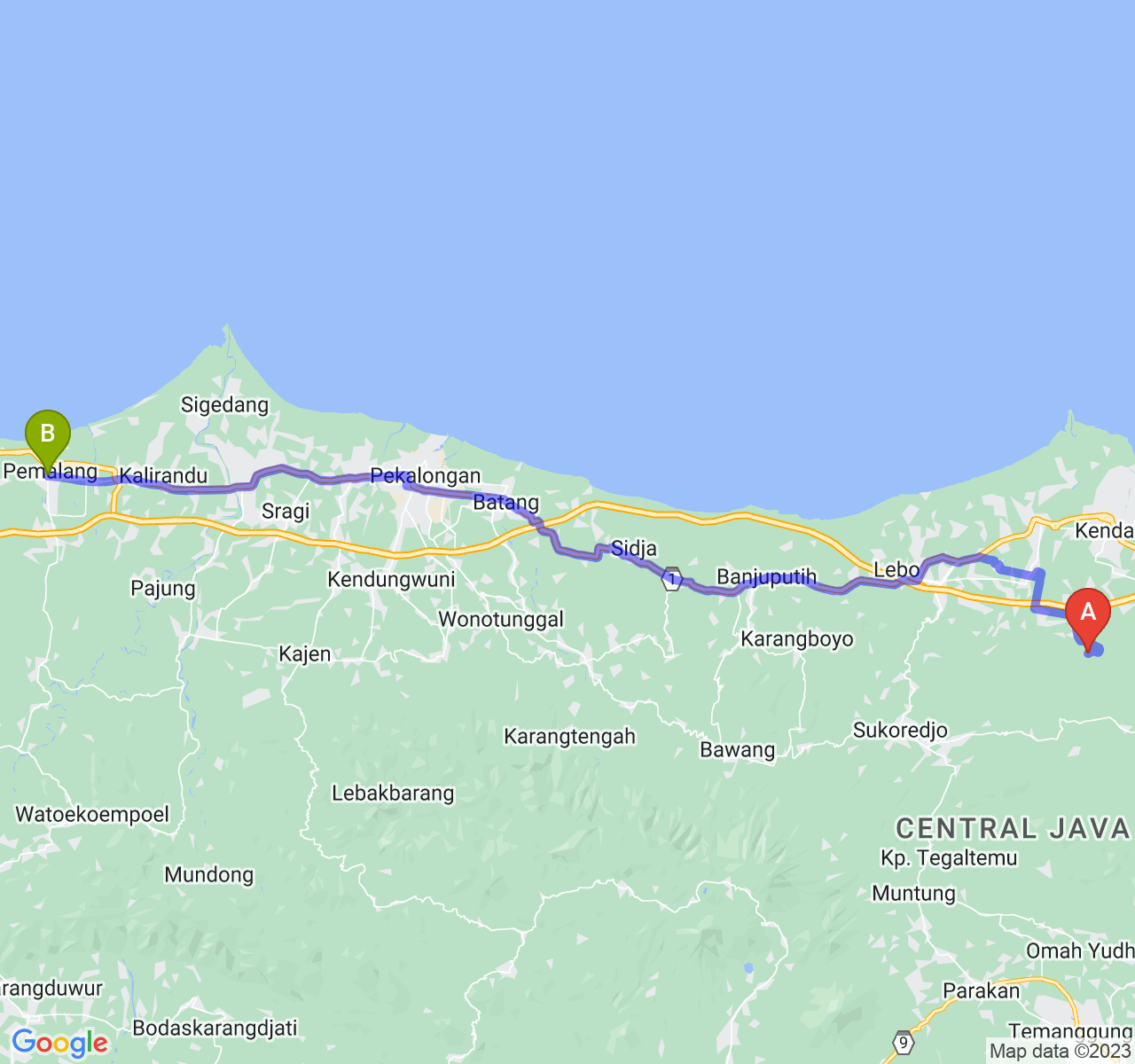 perjalanan dengan rute Kab. Kendal-Kab. Pemalang