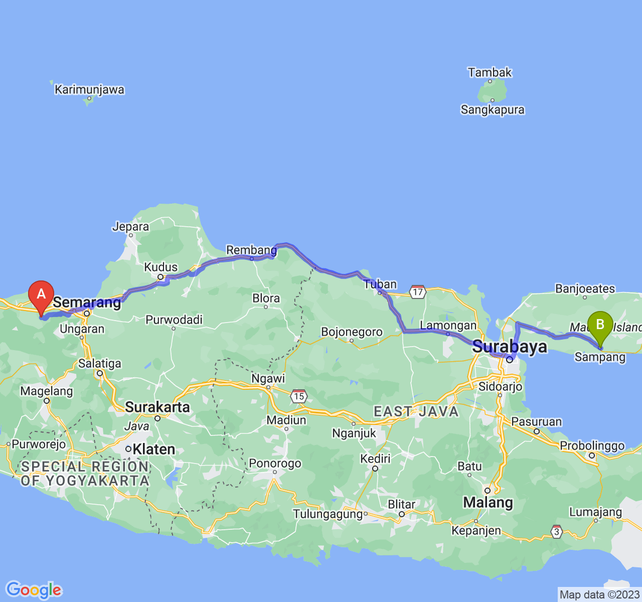 perjalanan dengan rute Kab. Kendal-Kab. Sampang