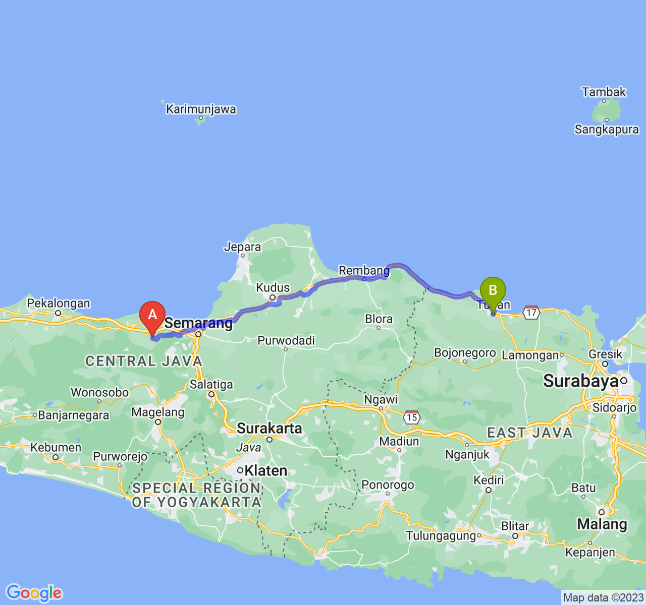 perjalanan dengan rute Kab. Kendal-Kab. Tuban