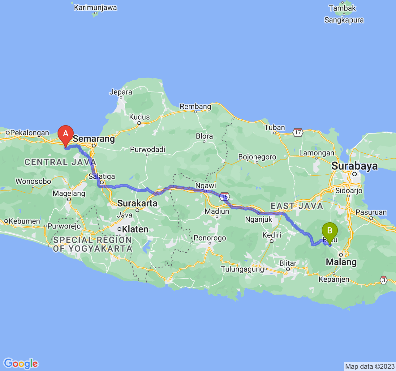 perjalanan dengan rute Kab. Kendal-Kota Batu