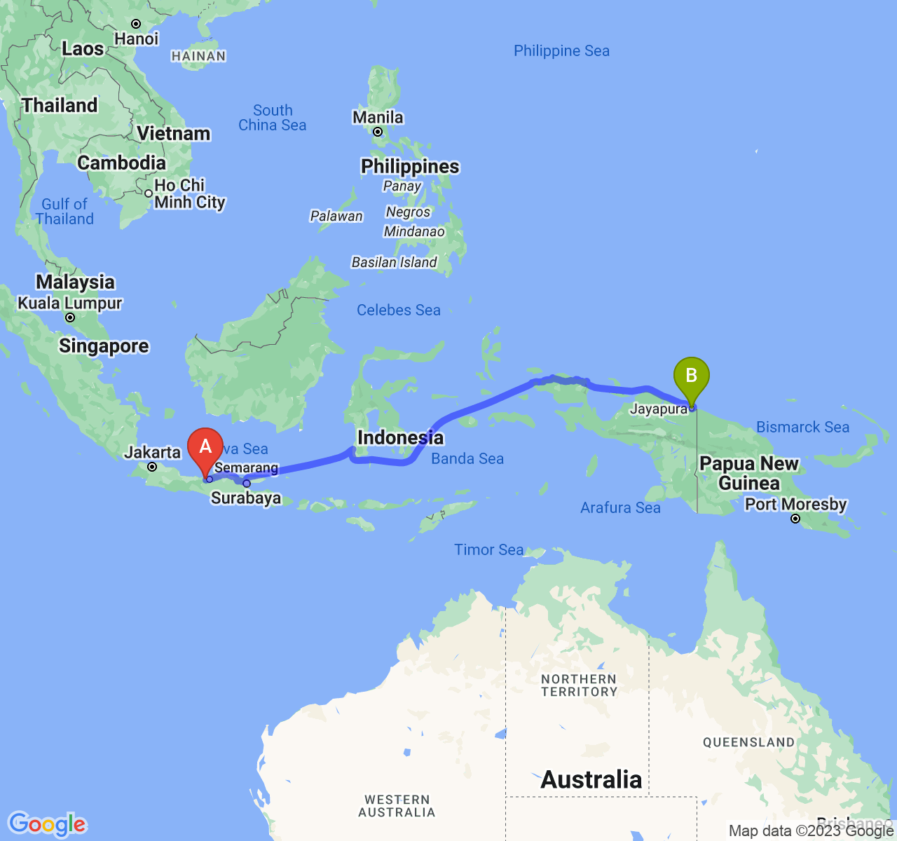 perjalanan dengan rute Kab. Kendal-Kota Jayapura