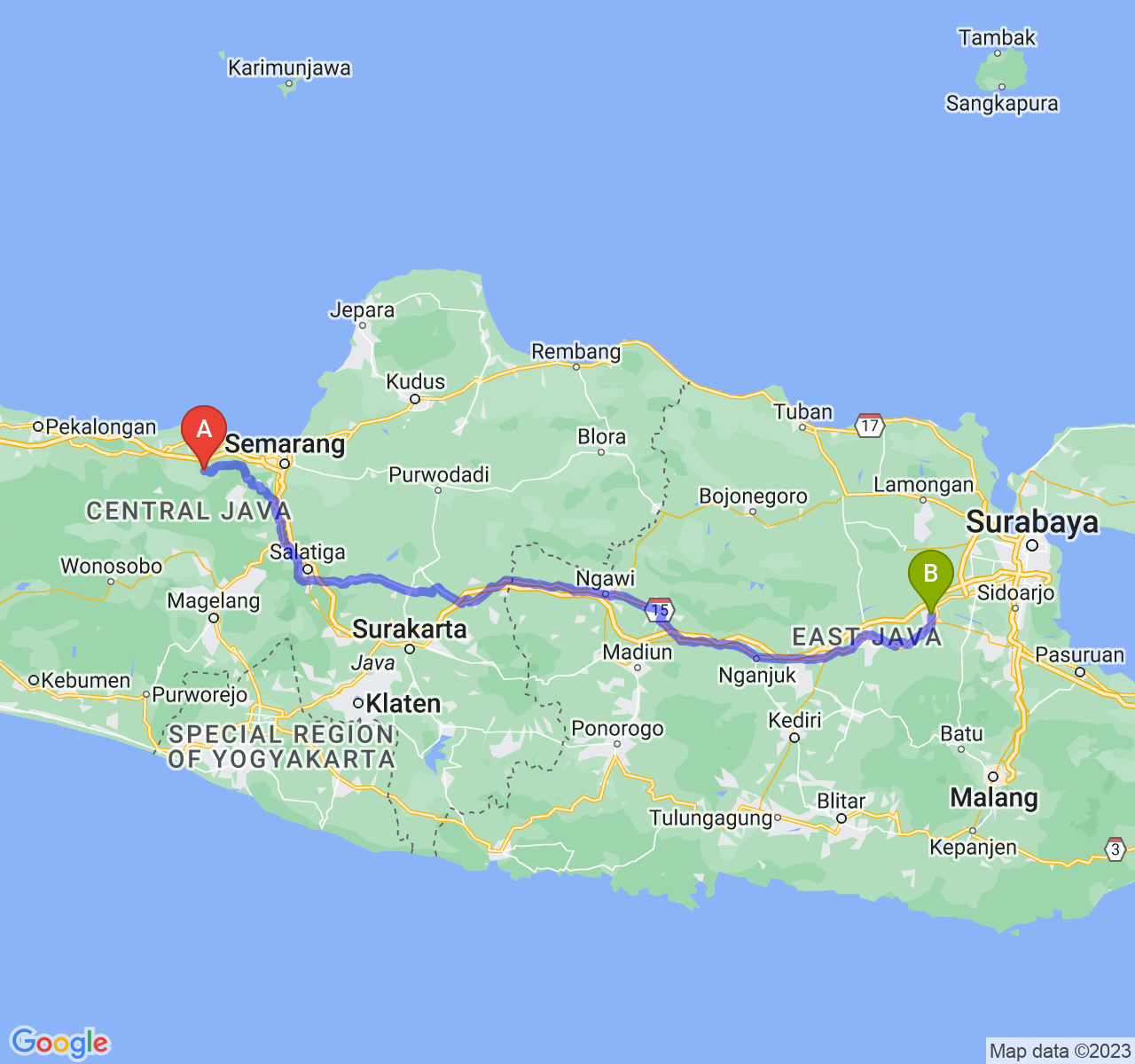 perjalanan dengan rute Kab. Kendal-Kota Mojokerto