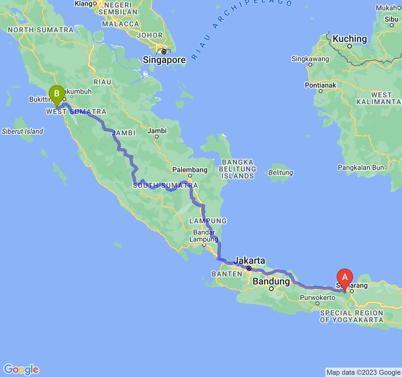 perjalanan dengan rute Kab. Kendal-Kota Pariaman