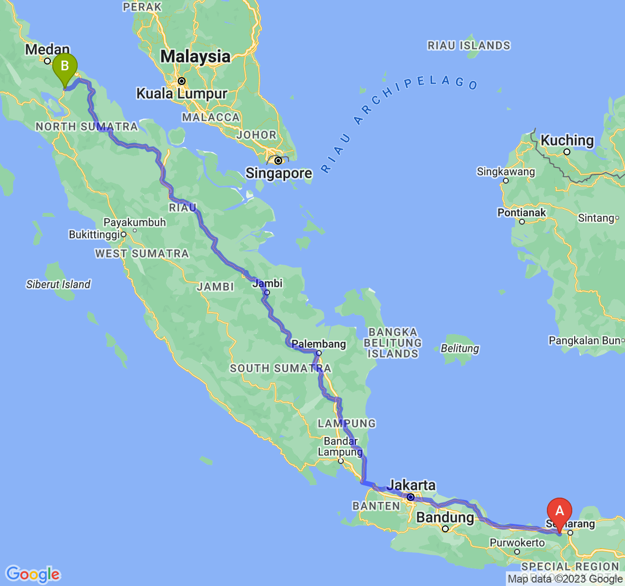 perjalanan dengan rute Kab. Kendal-Kota Pematangsiantar