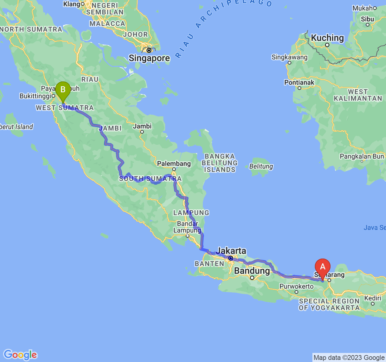 perjalanan dengan rute Kab. Kendal-Kota Sawah Lunto