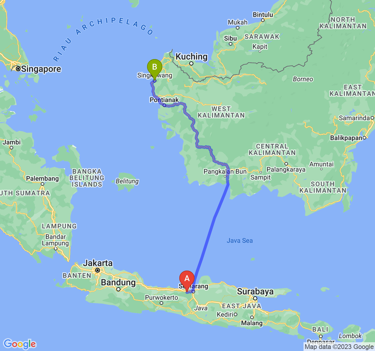 perjalanan dengan rute Kab. Kendal-Kota Singkawang