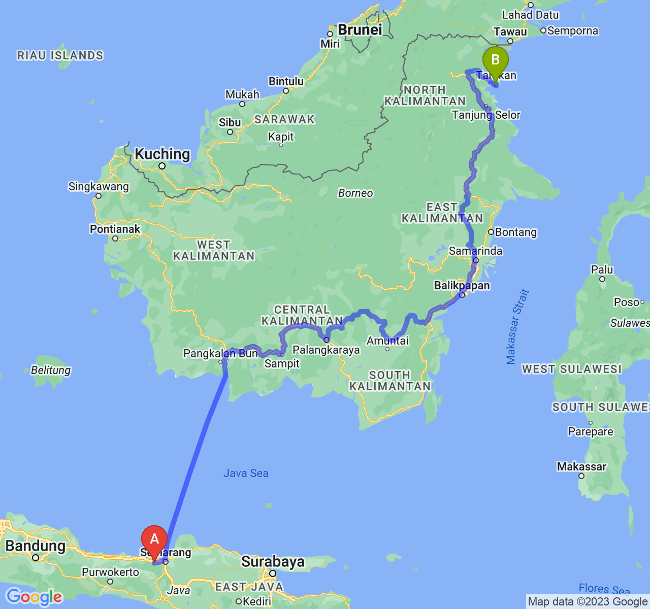 perjalanan dengan rute Kab. Kendal-Kota Tarakan