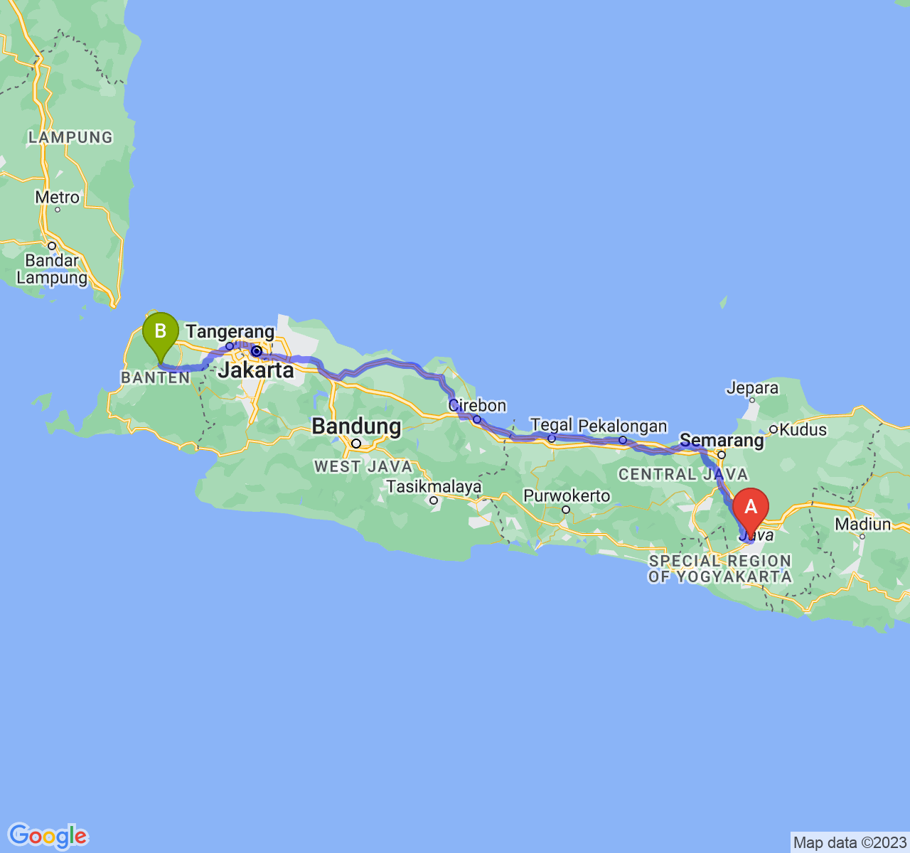 perjalanan dengan rute Kab. Klaten-Kab. Pandeglang